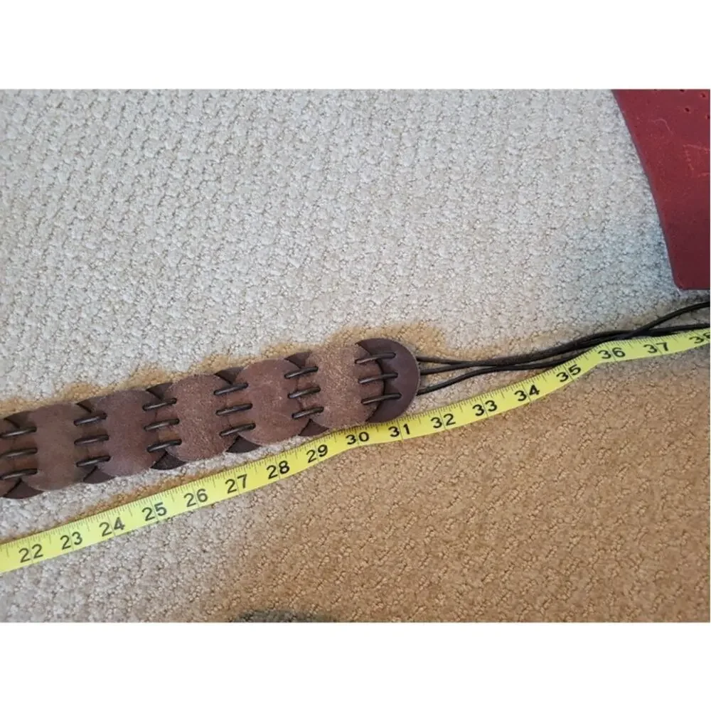 2 Vtg Leather Belts Boho 90s Women's Med or Large Red Brown